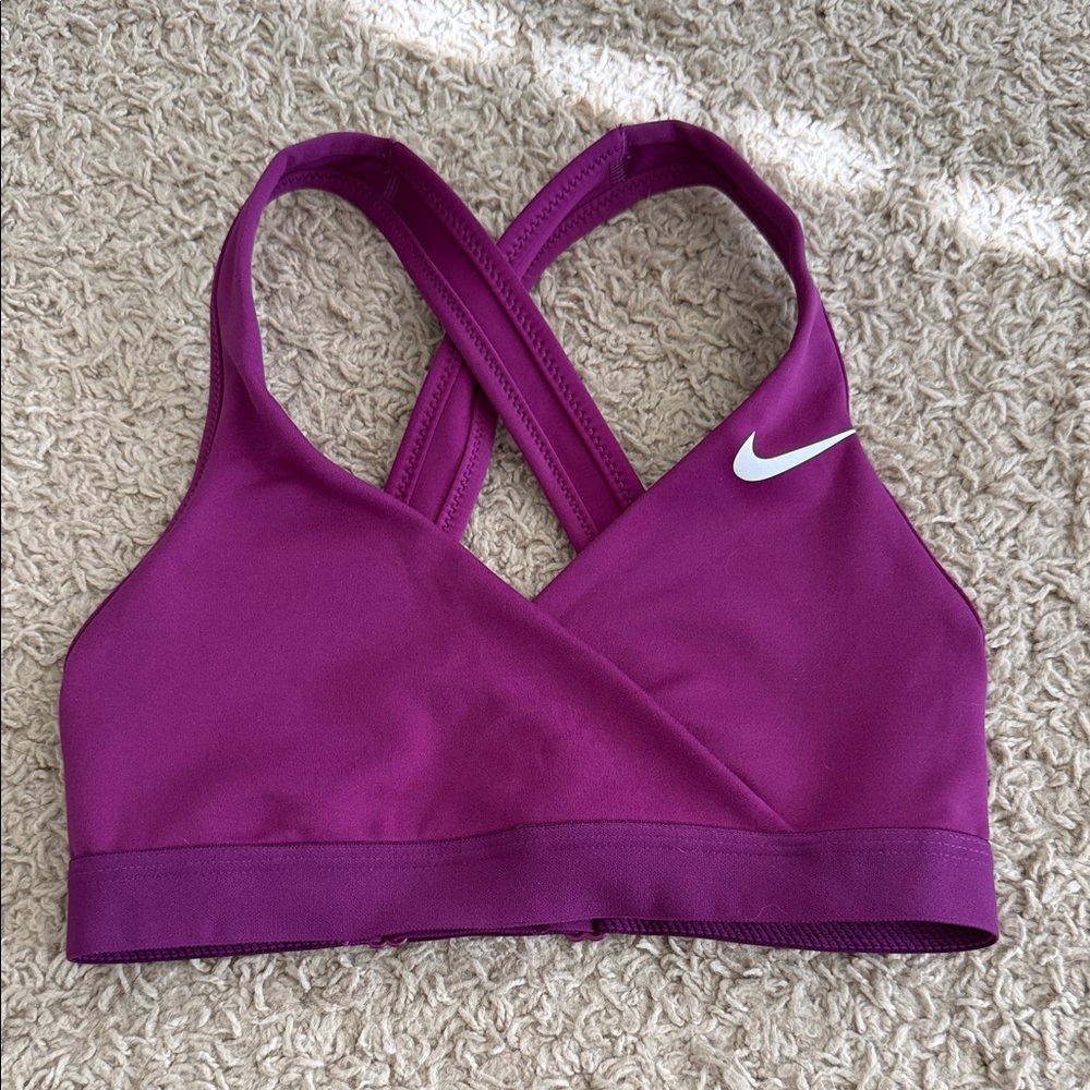 Nike Nursing Women's Magenta Cross-Back Sports Bra- easy for feeding mama’s